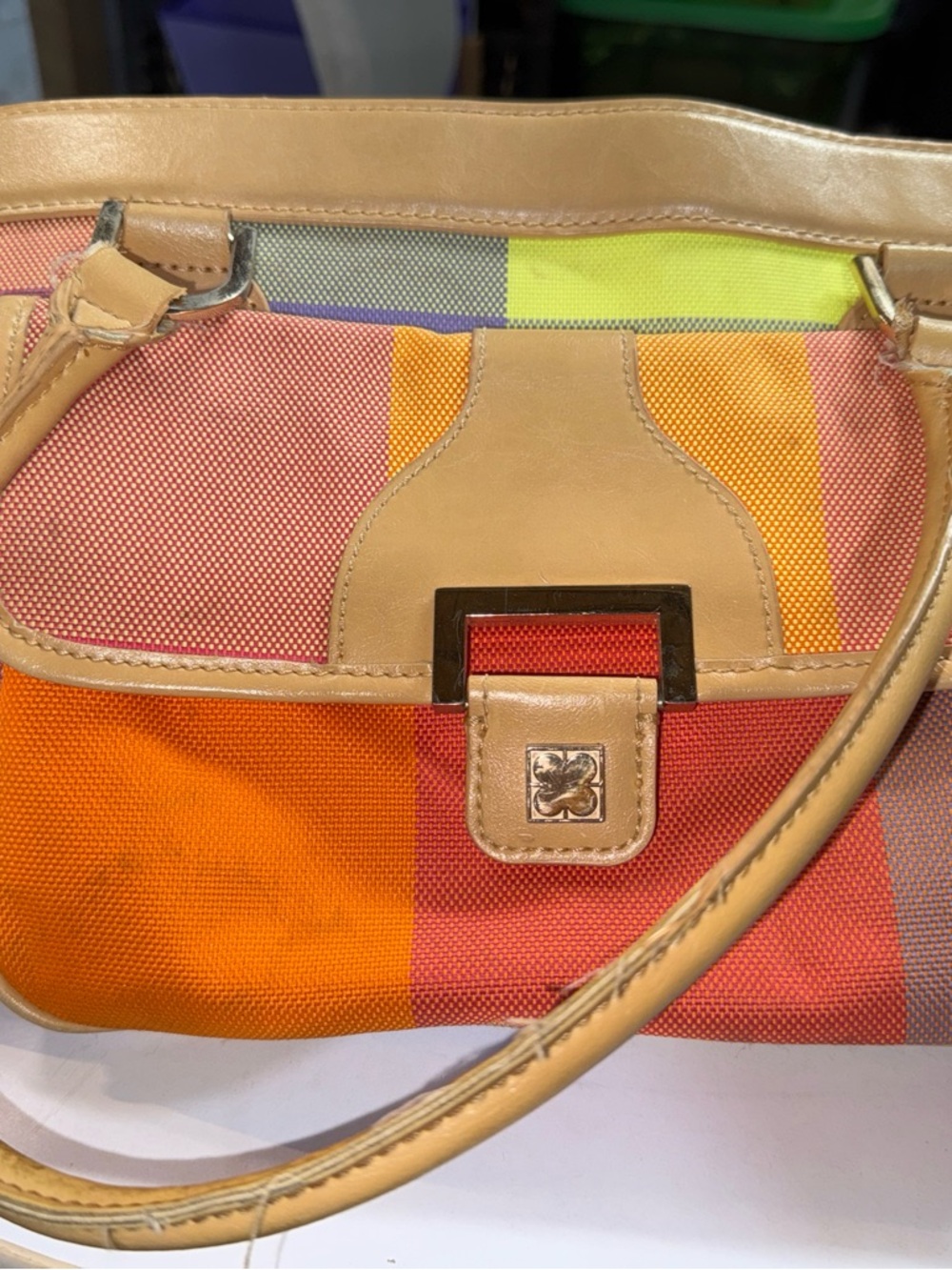 Liz Claiborne purse handbag~ Multicolor Checkered Pattern~ ~Gold accent